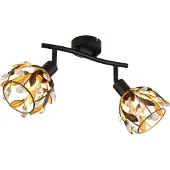 Globo Lighting spotlamp, metaal, mat zwart, metaal, goudkleurig, zwart geoxideerd, acrylkristallen, helder, afmetingen: 250x120x155 mm, exclusief 2x E14 25W 230V
