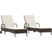 vidaXL Ligstoelen 2 st met kussens poly rattan bruin