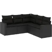 vidaXL 5-delige Loungeset met kussens poly rattan zwart