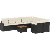 vidaXL 10-delige Loungeset met kussens poly rattan zwart