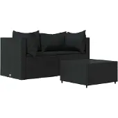 Syfax 3-delige Loungeset met kussens poly rattan zwart