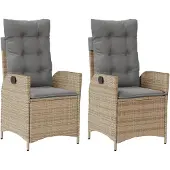 vidaXL Tuinstoelen 2 st verstelbaar kussens poly rattan gemengd beige