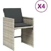 vidaXL Tuinstoelen met kussens, 4 stuks, lichtgrijs, polyrotan