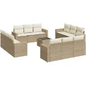 vidaXL 13-delige Loungeset met kussens poly rattan beige