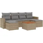 vidaXL 7-delige Loungeset met kussens poly rattan beige
