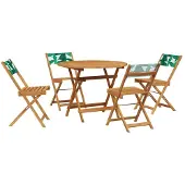 vidaXL 5-delige Tuinset bladpatroon stof en massief hout