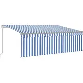 Syfax Luifel handmatig uittrekbaar met rolgordijn LED 4x3 m blauw wit