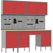 vidaXL Werk Cabinet met lade 10 st Rood Engineered hout en staal