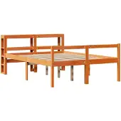 vidaXL Bedframe met hoofdbord massief grenenhout wasbruin 135x190 cm