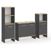 Vicco Badkamermeubelset Karli Antraciet/Goudkleurig Eiken 3-delig, Model 55499