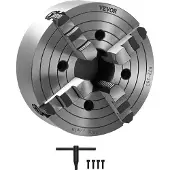 Vevor 250 mm 4-klauwplaat, klembereik 15-250 mm met T-sleutelbevestigingsschroeven, omkeerbare klauwen, materiaal HT300, voor hout-metaaldraaibank