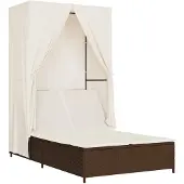 Syfax Ligbed tweepersoons met dak en gordijn poly rattan bruin
