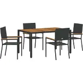 Syfax Tuin eettafelset 5 st Zwart poly rattan
