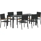 Syfax Tuin eettafelset 7 st Zwart poly rattan