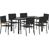 Syfax Tuin eettafelset 7 st Zwart poly rattan