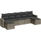 vidaXL 7-delige Loungeset met kussens poly rattan grijs