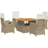 vidaXL 5-delige Tuinset met kussens poly rattan beige