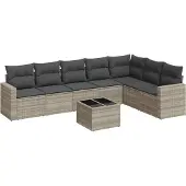 vidaXL 8-delige Loungeset met kussens poly rattan lichtgrijs