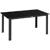 Outsunny Gartentisch Aluminium, gehärtetes Glas Schwarz