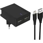 Swissten Dual USB-wandlader (3A) + Lightning-kabel, Slim Series - Zwart