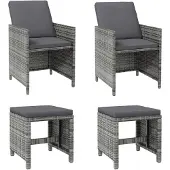 vidaXL 4-delige Tuinstoelen- en voetenbankenset poly rattan grijs