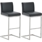CLP Paros Set van 2 barkrukken - RVS Frame - Rugleuning & Voetsteun - Draagkracht 240 kg - Design Barkruk - Kunstleer - zwart