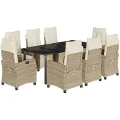 vidaXL 9-delige Tuinset met kussens poly rattan beige