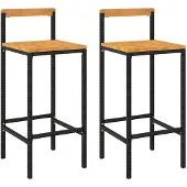 Syfax Barkrukken 2 st poly rattan en massief acaciahout zwart