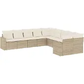 vidaXL 10-delige Loungeset met kussens poly rattan beige