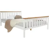 Homestyle4u Tweepersoonsbed - 140x200 cm - Massief hout - Wit en Bruin