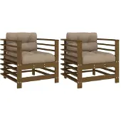 vidaXL Tuinstoelen 2 st met kussens massief grenenhout honingbruin