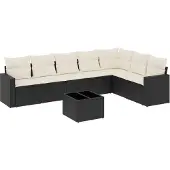 vidaXL 8-delige Loungeset met kussens poly rattan zwart