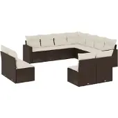 vidaXL 11-delige Loungeset met kussens poly rattan bruin