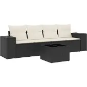 vidaXL 5-delige Loungeset met kussens poly rattan zwart