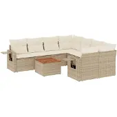 vidaXL 9-delige Loungeset met kussens poly rattan beige