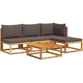 vidaXL 5-delige tuinset met kussens van acaciahout en touw