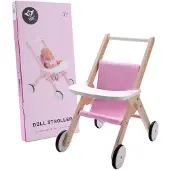 Engelhart Poppenwandelwagen – Houten Poppenwagen – Roze – 45 x 33 x 50 cm – Poppenwagen voor Kinderen – Rollenspel Speelgoed –