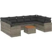 vidaXL 10-delige Loungeset met kussens poly rattan grijs