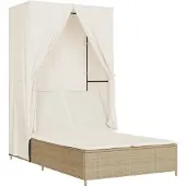 vidaXL Ligbed tweepersoons met dak en gordijn poly rattan beige