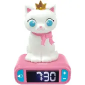 Lexibook Digital Night Light Alarm Clock - Cat - 3D Light and Sound - White and Pink - Children's