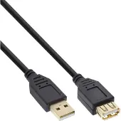 InLine USB-A verlengkabel | USB2.0 | 2,5W | verguld | zwart | 10 meter