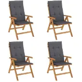 vidaXL Tuinstoelen 4 st verstelbaar met kussens massief teakhout