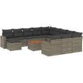 vidaXL 13-delige Loungeset met kussens poly rattan grijs
