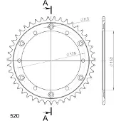 JT Sprockets Staal kettingtandwiel 520 - 43 tanden (zwart) RFE-853:43-BLK | Binnenmaat 152,0 mm, buitenmaat 175,0 mm, 6 gaten