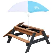 Axi Nick Zand & Water Picknicktafel Antraciet/bruin - Parasol Blauw/wit