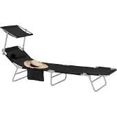 SoBuy Ligbed Met Zonnekap - Zwart - 195x90x63cm