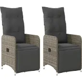 Syfax Tuinstoelen 2 st verstelbaar met kussens poly rattan grijs