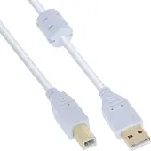 InLine USB-A - USB-B kabel | ferrietkern | verguld | USB2.0 | 5W | wit | 3 meter