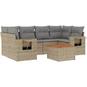 vidaXL 7-delige Loungeset met kussens poly rattan beige
