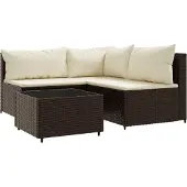 Syfax 4-delige Loungeset met kussens poly rattan bruin